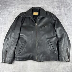 The Olde Hide House Jakcet Mens Medium Black Heavy Leather Detroit Style Boxy